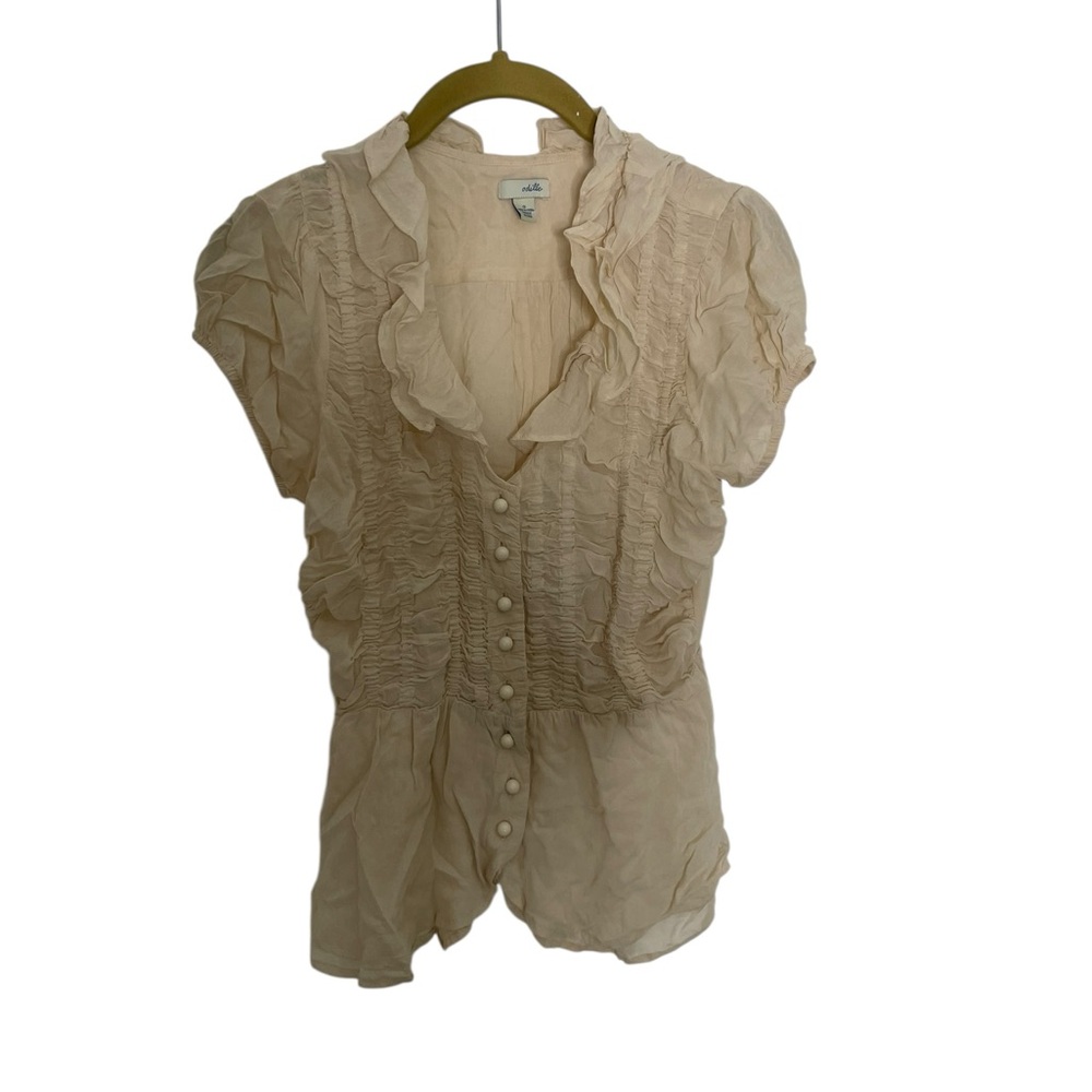 Anthropologie odille Women's Cream Ruffled Blouse 0